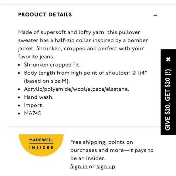 Madewell York Half-Zip Pullover Sweater Size medium - Picture 5 of 5